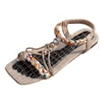 thumbnail image 4 of Rokment Bohemian Rhinestones Flat Dress Sandals for Women Bride Wedding Boho Beach Casual Linen Sole Low Heel Slingback Sandals Summer Wide Feet E Size 9.5, 4 of 5