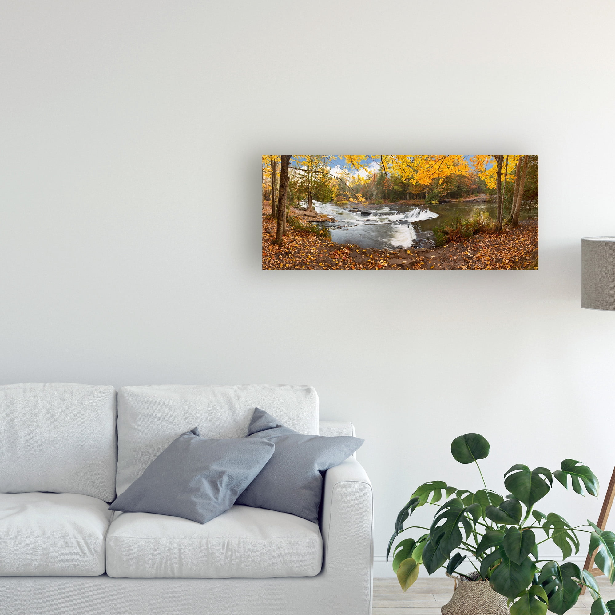 Trademark Fine Art 'Bond Falls In Autumn Panorama Bruce Crossing Michigan Color' Canvas Art by Monte Nagler