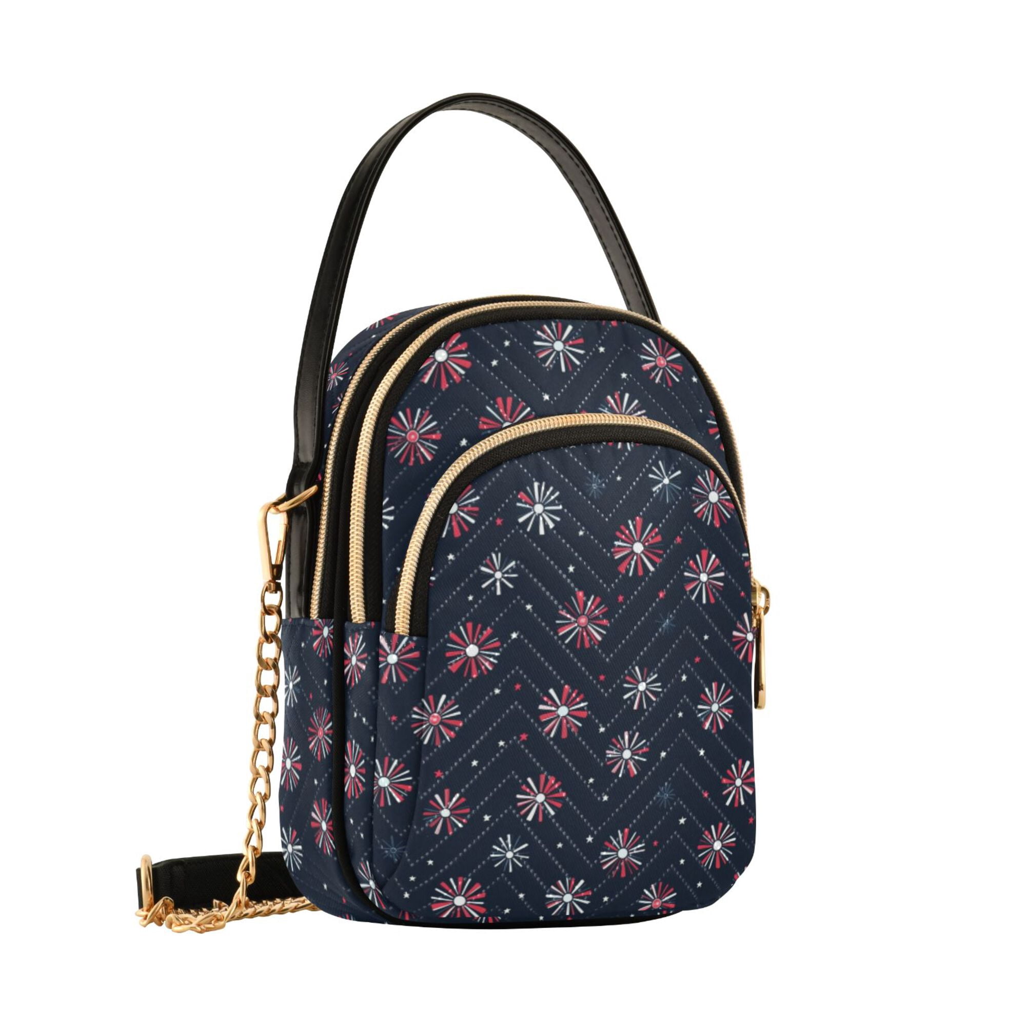 FORMRS Crossbody Bag for Women Quilted Travel Shoulder Cell Phone Purse with Chain Strap Handbag, Red Fireworks Pattern