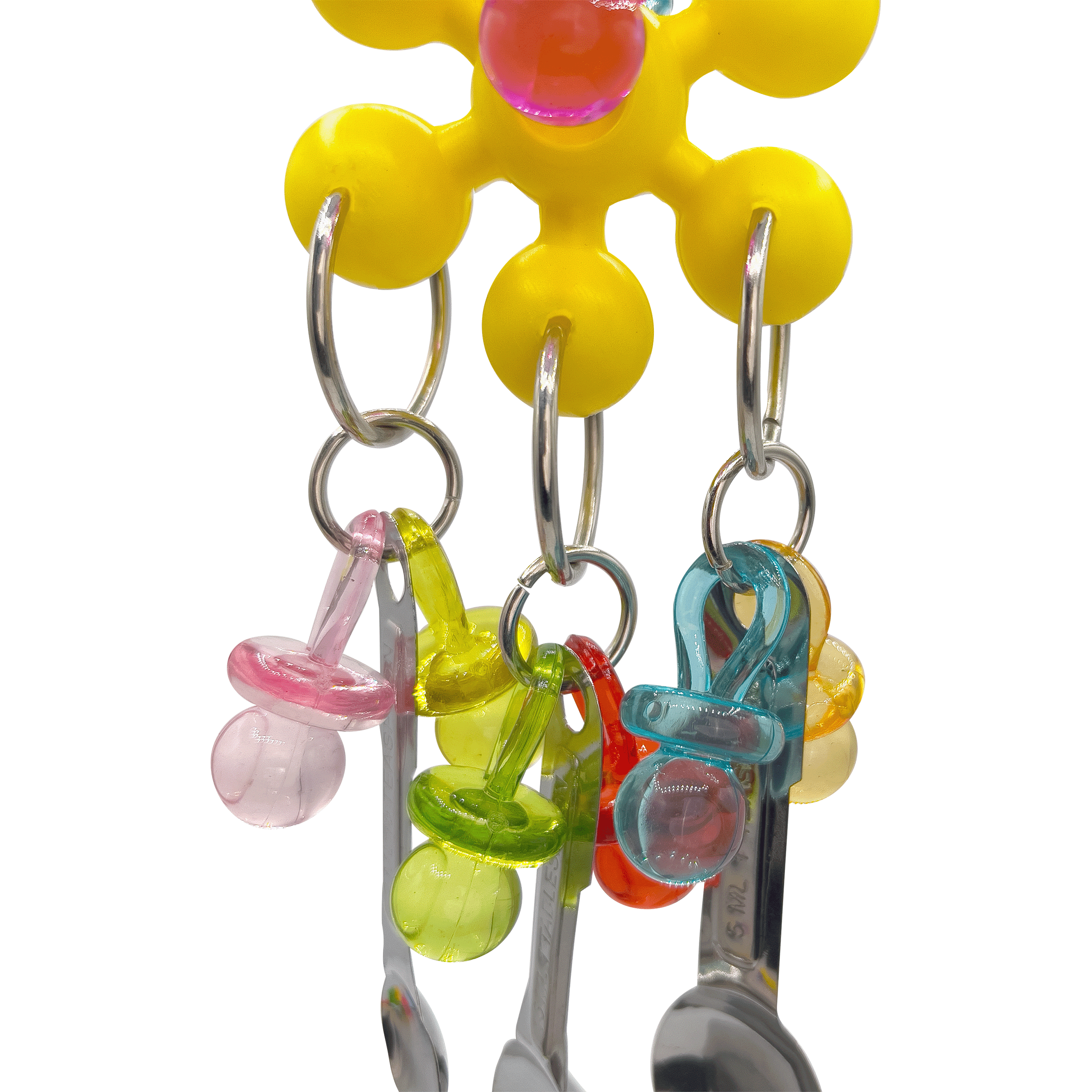 1015 Spoon Shine Paci M&M Bird Toys - Brightly Colored Noisy Shiny Toy