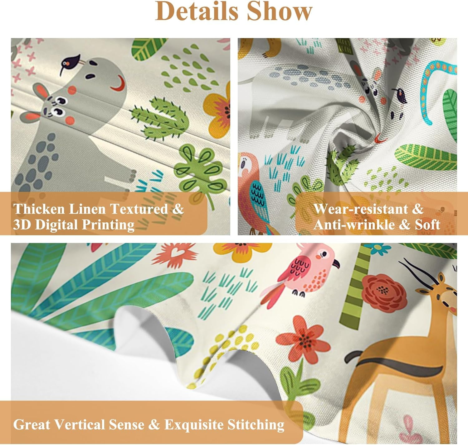 52 x 63 Inch Cartoon Animals Curtains Forest Woodland Giraffe Lion Tiger Nursury Linen Home Decoration Green Leaf Dinosaur Donkey Monkey Rod Pocket Window Drapes for Kids Bedroom 2 Panels