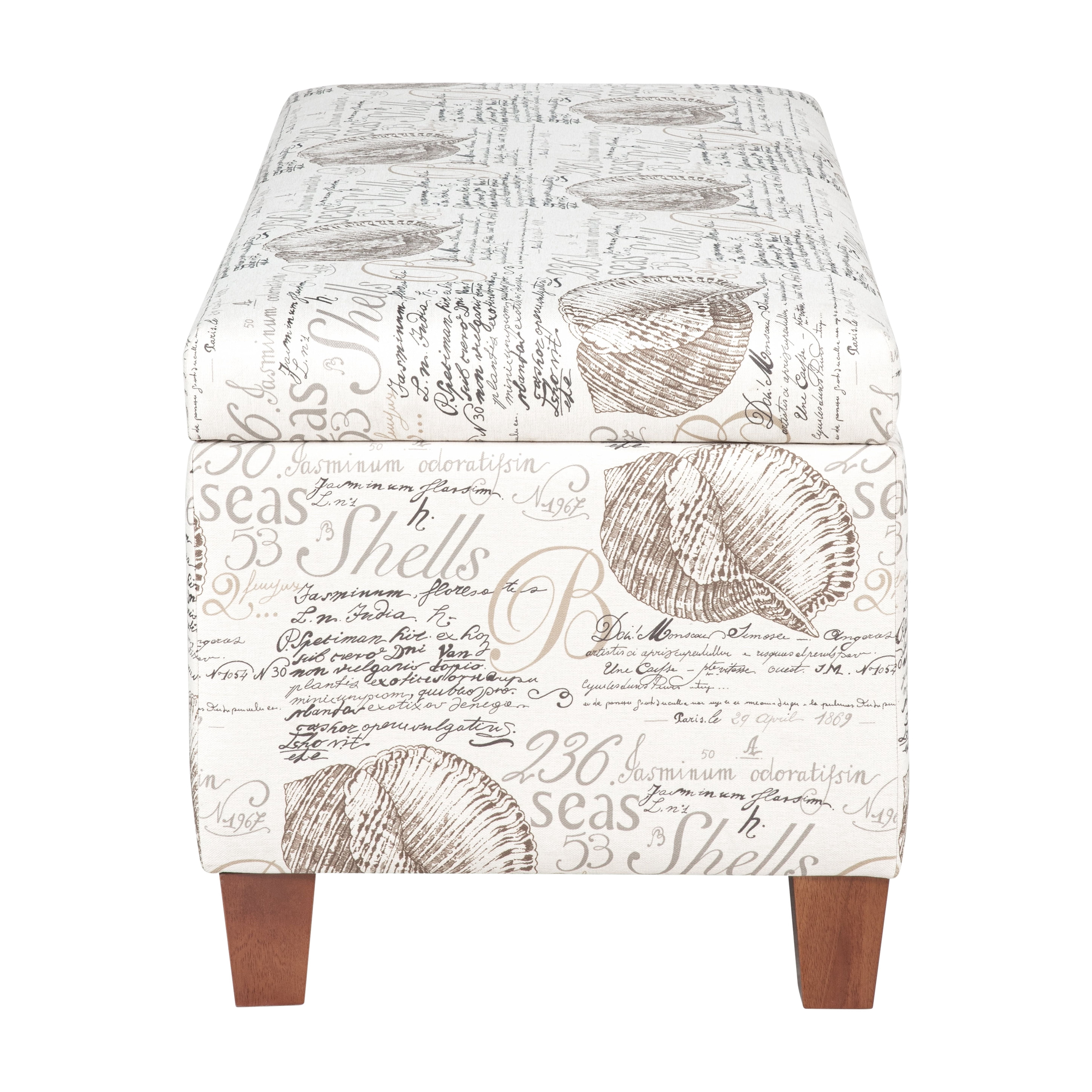 Linon Carmen Upholstered Storage Ottoman, Beige Ocean Seashell