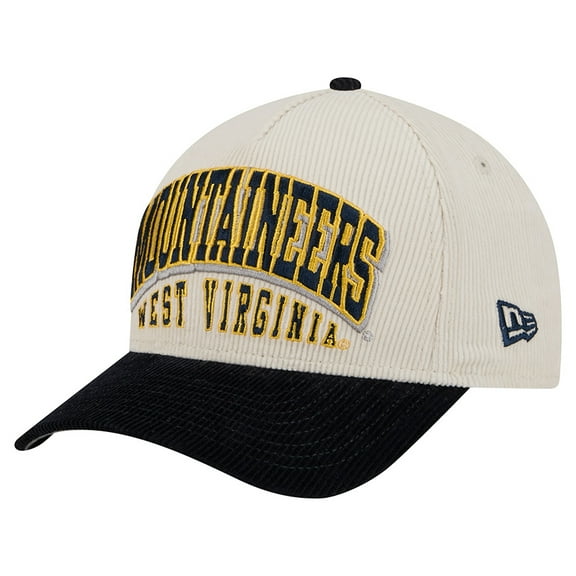 Men's New Era Navy/Cream West Virginia Mountaineers Arch Two-Tone Corduroy 9FORTY A-Frame Adjustable Hat
