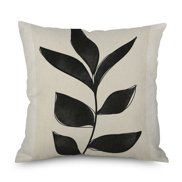 Taie d'Oreiller en Lin Simple Créative Coussin Abstrait Feuille Housse de Coussin Carrée 16