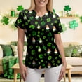 thumbnail image 4 of GEWSEY St Patrick Day Shirts Women Holiday-Themed Clover Print Scrub Tops Soft Cozy Nurse Uniform Shirt (Army Green, L), 4 of 8