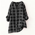 thumbnail image 2 of Aoiroe Womens Plaid Shirts Classic Long Sleeve Button Down Collared Casual Tops Lightweight Spring Blouses Dark Gray 5XL, 2 of 8
