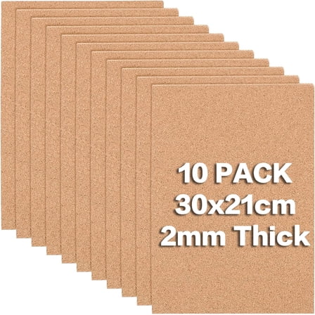 10-Pack A4 Cork Sheets (2mm Thick) - Rectangle DIY Tiles for Coasters Wall Art Bulletin Boards (11.6x8.2) BurlyWood