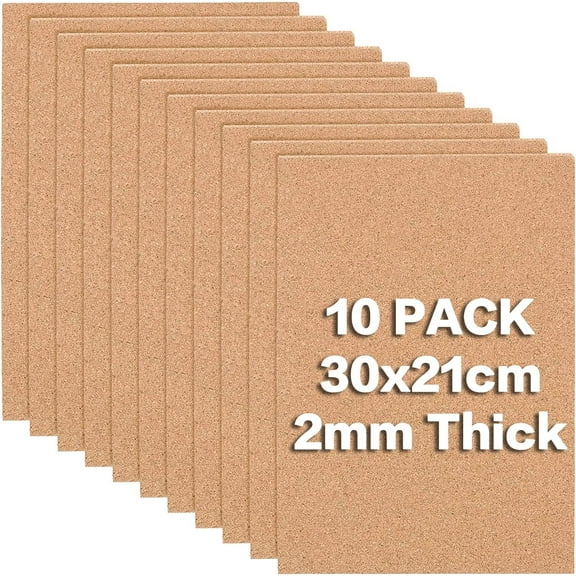 10-Pack A4 Cork Sheets (2mm Thick) - Rectangle DIY Tiles for Coasters Wall Art Bulletin Boards (11.6x8.2) DIY
