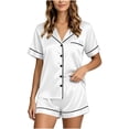 thumbnail image 2 of Seffadzy Women's Silk Satin Pajamas Set Short Sleeve Button Down Two Piece Sleepwear Soft Breathable Lounge Set for Home White 2XL, 2 of 7