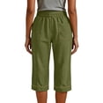 thumbnail image 5 of MLQIDK Army Green Crop Capri Pants for Women Trendy Summer Lounge Pants Knee Length Elastic Waist Cropped Pants Dressy Casual Capri Capris with Pockets Army Green L, 5 of 5