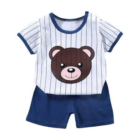 UAYOTSE Boy Toddler Baby Summer Clothes 6 12 18 Months 2T 3T 4T 5T Girls Outfits 2Pcs Outfits Letter Print Short Sleeve Shirt Top Shorts Set Size 12-18 Months
