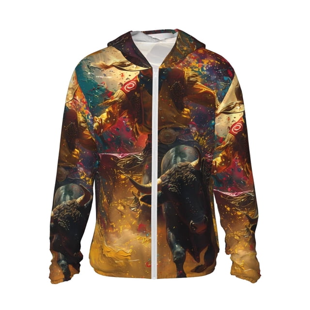 Balery Colorful Bull Western Man Sudadera ligera de manga larga con capucha y protección solar UPF 50+ para hombre y mujer, ideal para pesca y running-XX-Large