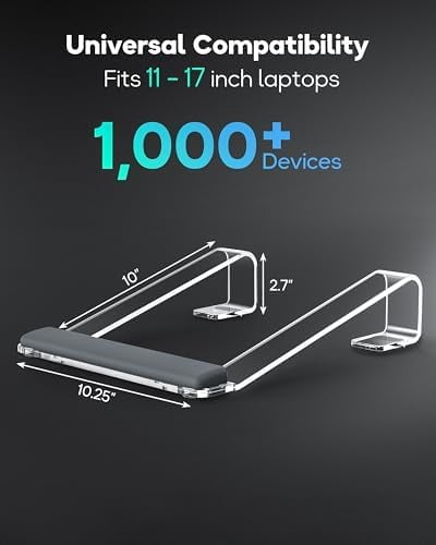 Clear Acrylic Laptop Stand for Desk, with Wrist Rest, Ergonomic Detachable Mount Compatible with 10-17'' All Laptops Such as MacBook Air Pro/HP/Dell/Lenovo