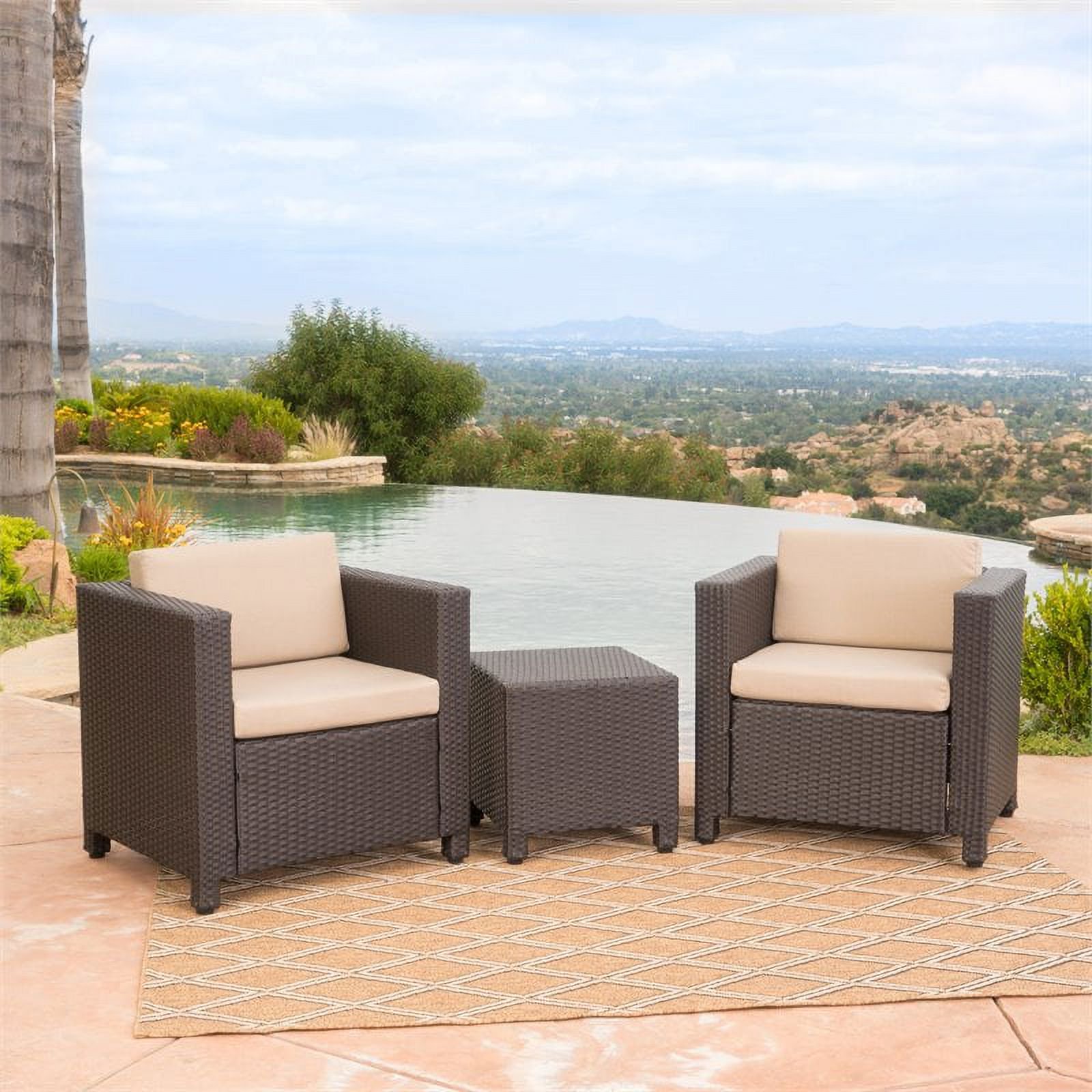Noble House Puerta Outdoor Dark Brown Wicker Club Chair Set with Side Table Walmart