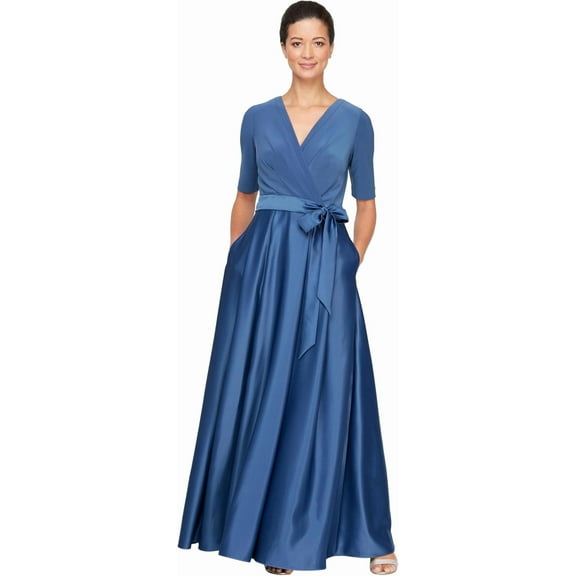 Alex Evenings Women's Satin Ballgown Dress with Pockets