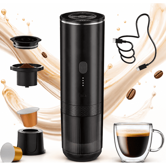 Portable Espresso Maker, 20Bar Electric Coffee Machine for Travel Self-Heating USB-C & 7800mAh Battery, Works with Ground Coffee & NS Capsules, Compact for Camping RV Office Home