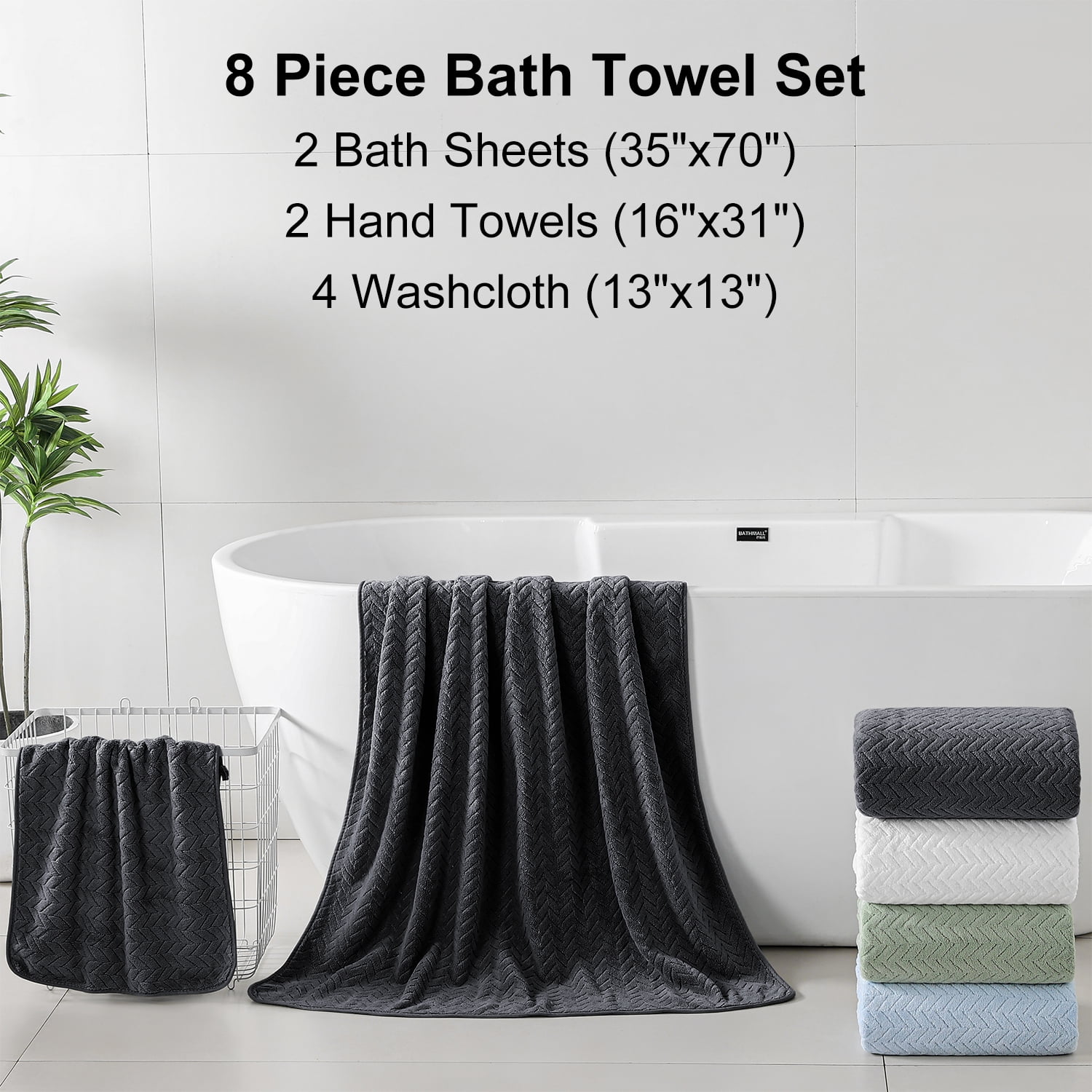 Beartech 8 Piece Bath Towel Set |2 Oversized Large Bath Towels Sheet, 2 Hand Towels & 4 Washcloths| Ultra Soft Towel Set Highly Absorbent Quick Dry Hotel Towel Collection