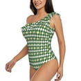thumbnail image 2 of Haiem Light Green Squares Women's One Piece Swimsuits Tummy Control One Shoulder Bathing Suits Ruffle Swimwear-Small, 2 of 8