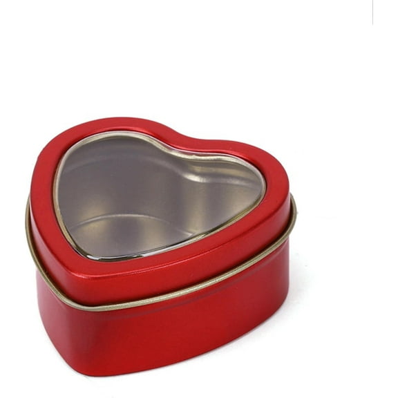 5Pcs Red Tinplate Heart Gift Boxes with Clear Window Lid 60x59x27mm Storage Tins for Jewelry Small Items Party Favors