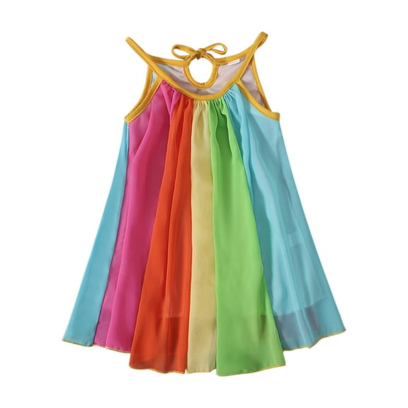 Lindreshi Baby Girl Clothes Clearance Toddler Kids Baby Girls Fashion Cute Sleeveless Suspender Striped Lace-Up Chiffon Dress