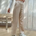 thumbnail image 4 of Antqov Dressy Pants for Women, Buttons Solid Color Straight Wide Leg Pants, Minimalist Comfortable Work Pants, 4 of 6