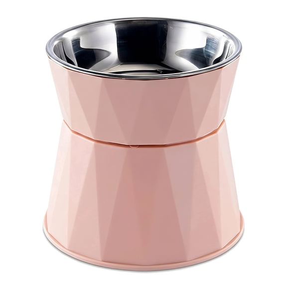 Pink Elevated Dog Cat Bowls, 13oz Stainless Steel Raised Pet Food Water Feeder with Detachable Stand, No-Spill Anti Slip