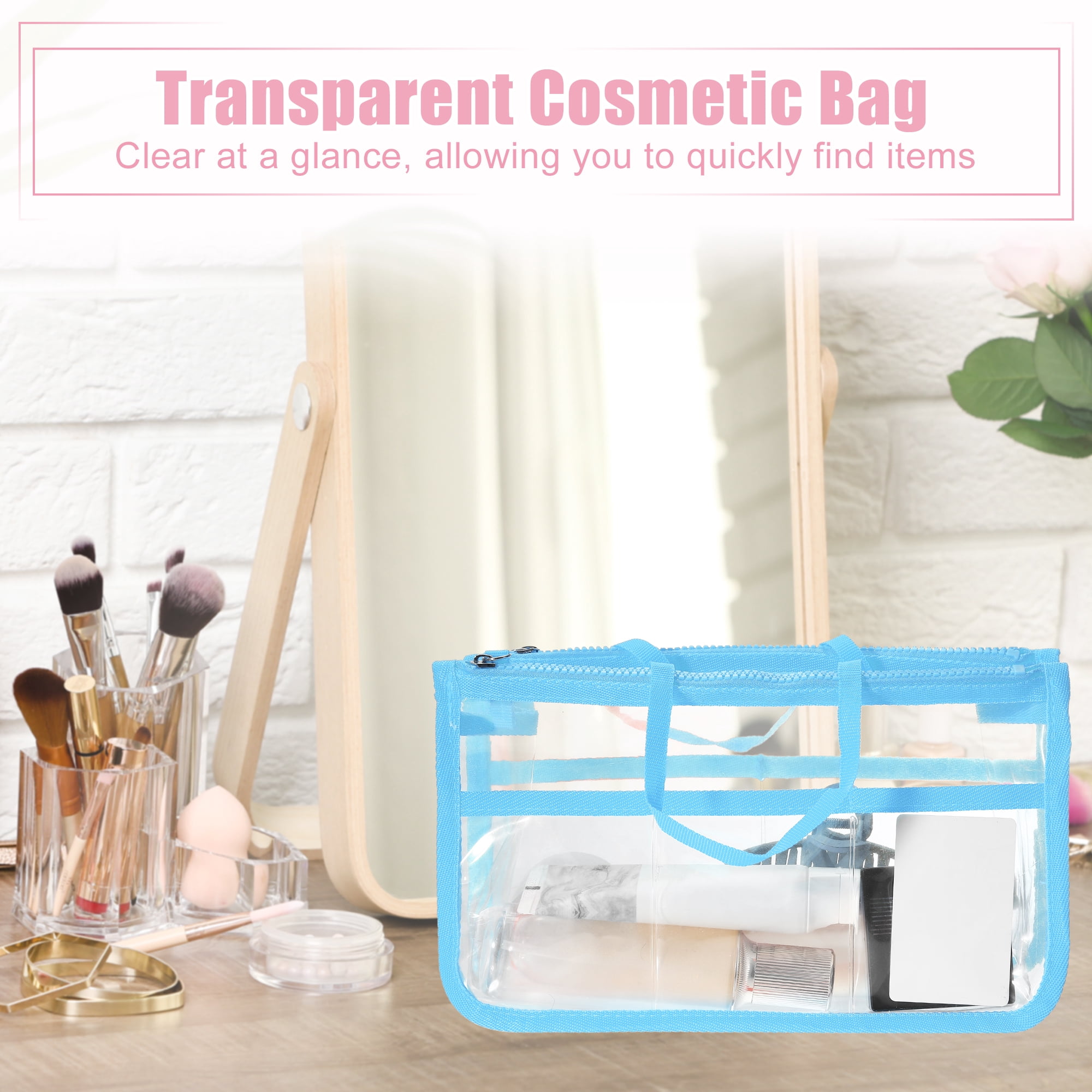 Unique Bargains 1Pc Clear Waterproof Polyvinyl Chloride Toiletry Bag Waterproof Blue
