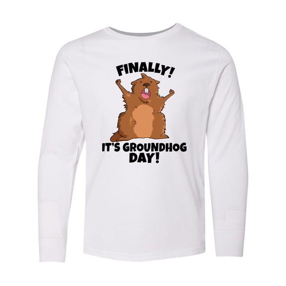 Inktastic Finally it's Groundhog Day Long Sleeve Youth T-Shirt