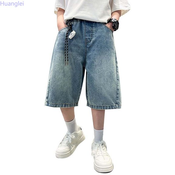 Huanglei Stylish Boys’ Casual Shorts For Tweens – Modern Loose Fit Korean Bottoms For Boys Everyday Wear ,Boys Casual Denim Shorts /Size 4-5 Years(Blue)