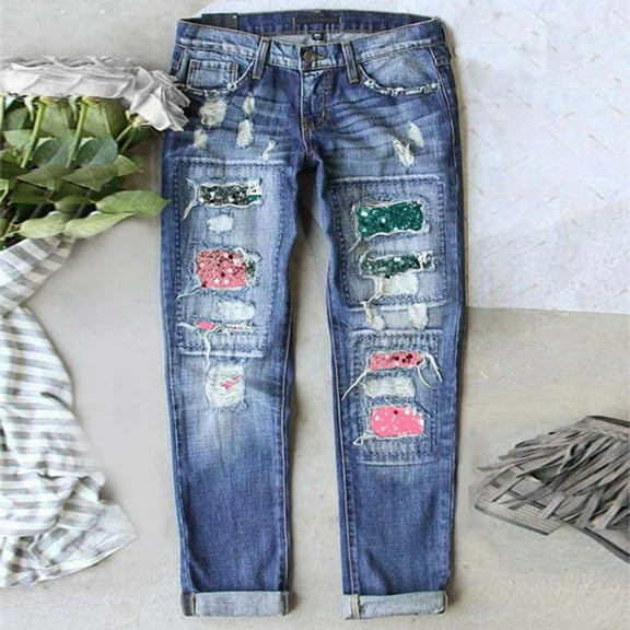 Jeans Women Ripped Lightweight Comfortable Casual Jeans Pink XL