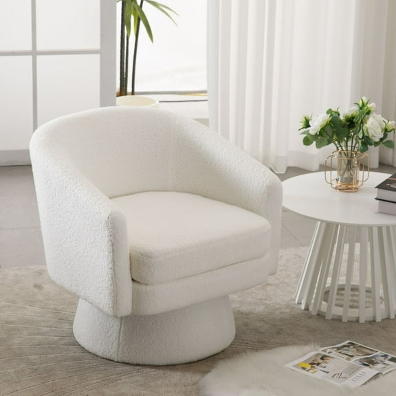 Dayalane Modern Sherpa Swivel Accent Chair, 360° Rotating Barrel Armchairs with Upholstered Seat, Cozy Round Lounge Chairs for Living Room, Bedroom, Reading