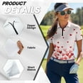 thumbnail image 5 of COEQINE Women Short Sleeve Golf Shirts V Neck 1/4 Zip Moisture Wicking Tennis Activewear Heart Shaped Balloon and Floral Print Quick Dry Fit Golf Tops for Valentine's Day, 2XL, 5 of 7