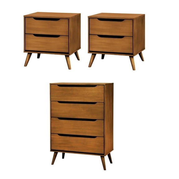 Home Square Set of 3 Wood 2-Drawer Nightstands and 4-Drawer Chest in Oak