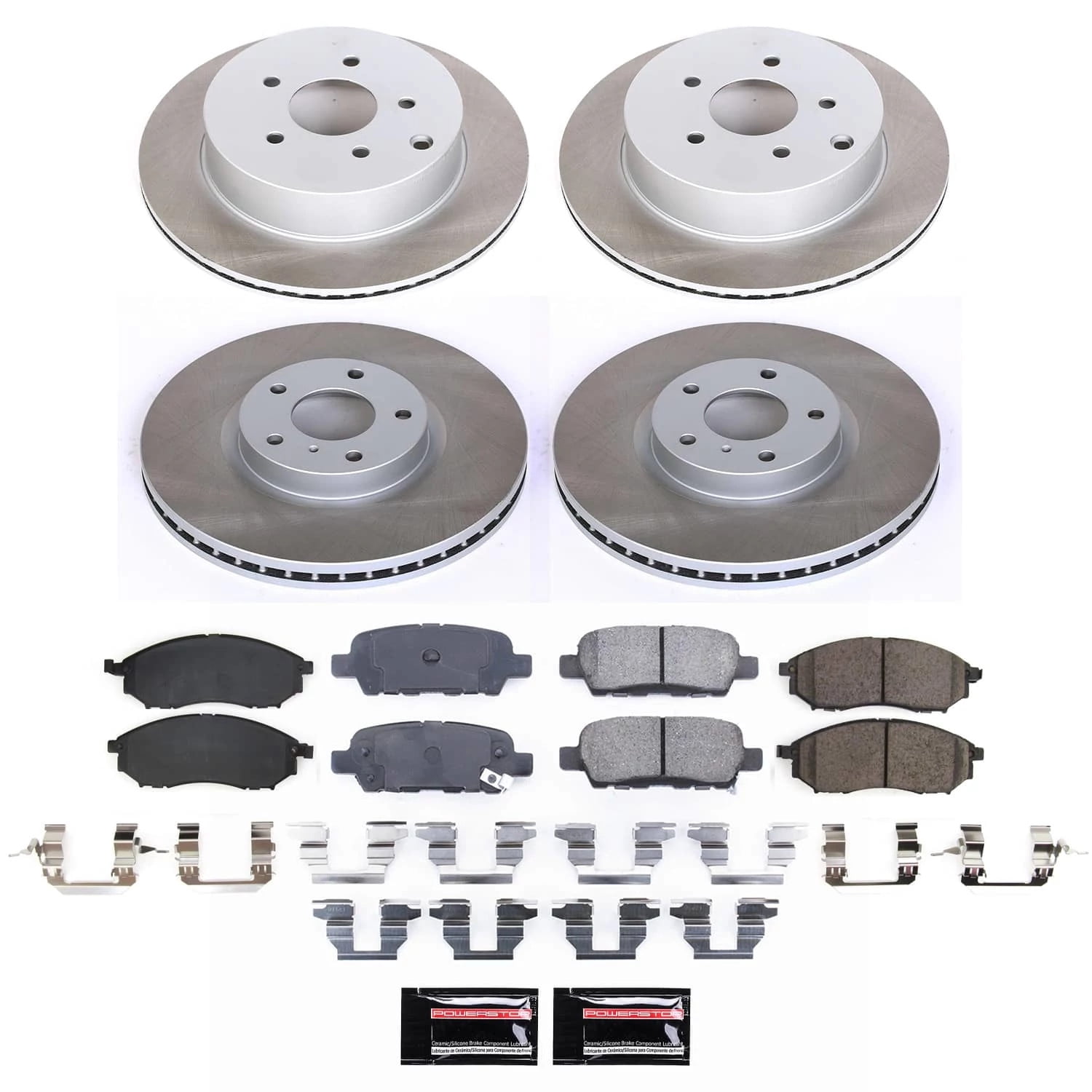 PowerStop Front and Rear Semi-Coated Rotor and Low-Dust Ceramic Brake Pad Kit SC6237