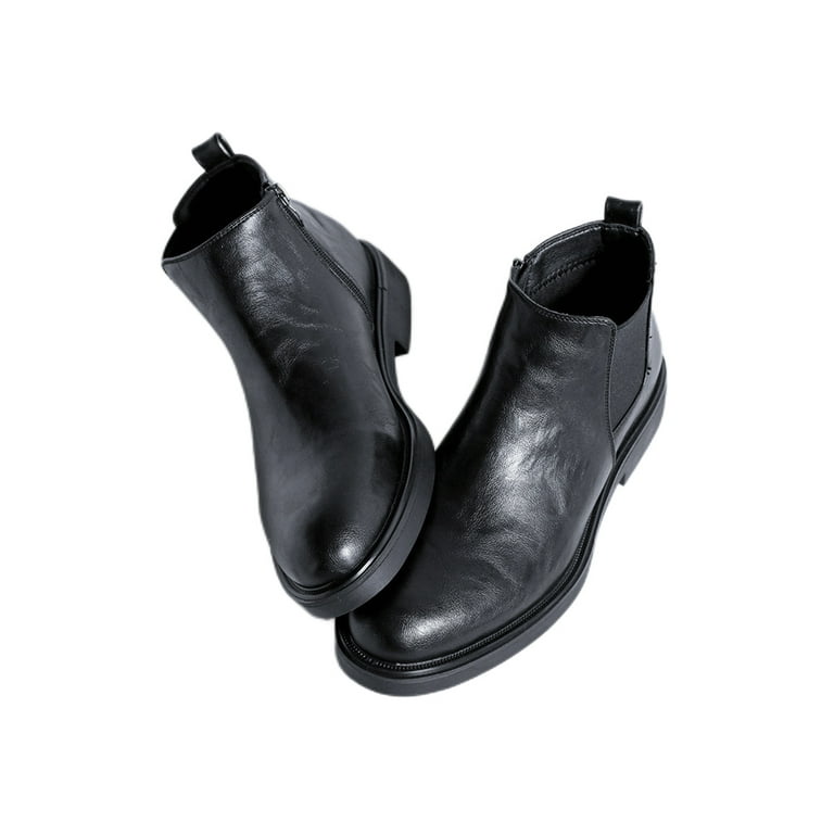 SIMANLAN Men Ankle Boot Side Zip Leather Boots Elastic Dress Shoes Office Casual Waterproof Black 5 Walmart.com