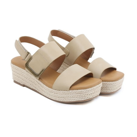 

Women‘s Platform Wedge Sandals Solid Color Open Toe Ankle Strap Espadrilles Shoes Casual Walking Shoes