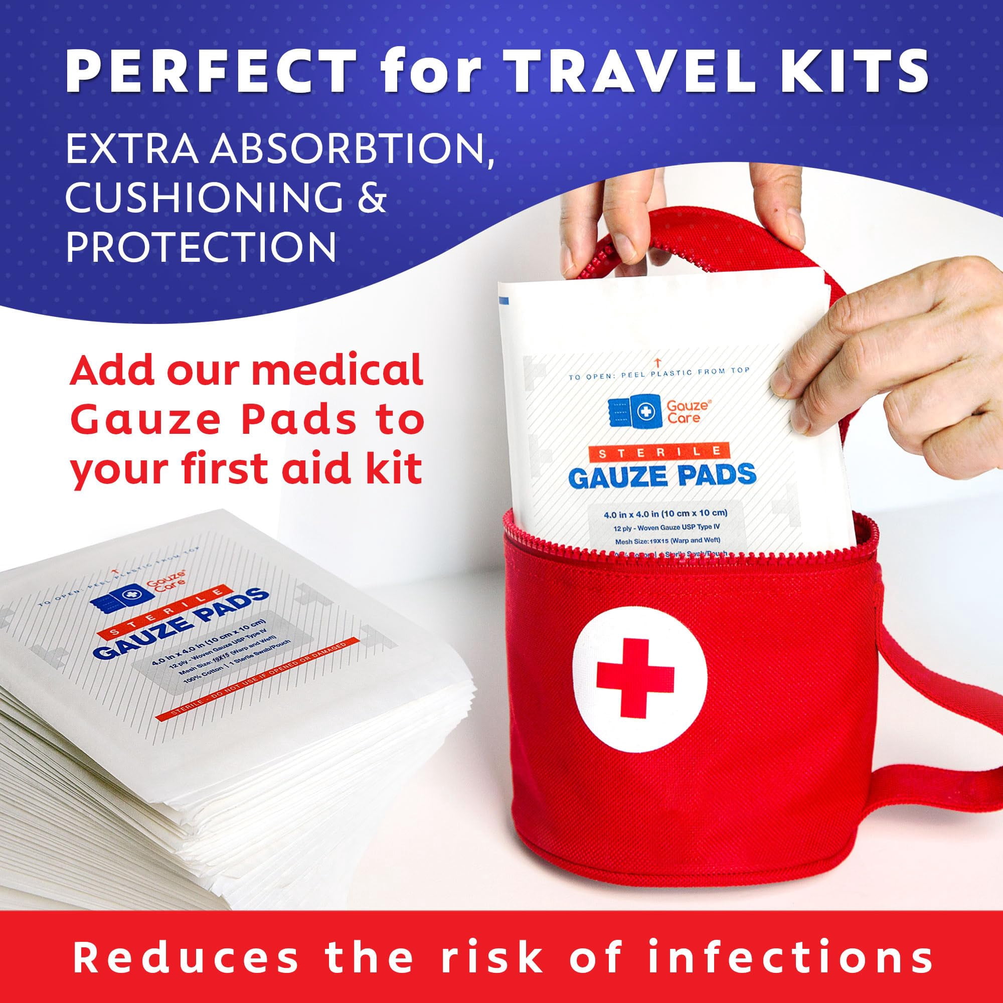 100pc Sterile Gauze Pads 4"x4" – 12ply Woven Gauze Sponges, USP Type IV, High Absorbency, First Aid Wound Care