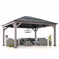 thumbnail image 4 of SUNJOY 13 ft. x 15 ft. Cedar Framed Gazebo with Black Steel and Polycarbonate Hip Roof Hardtop, 4 of 11