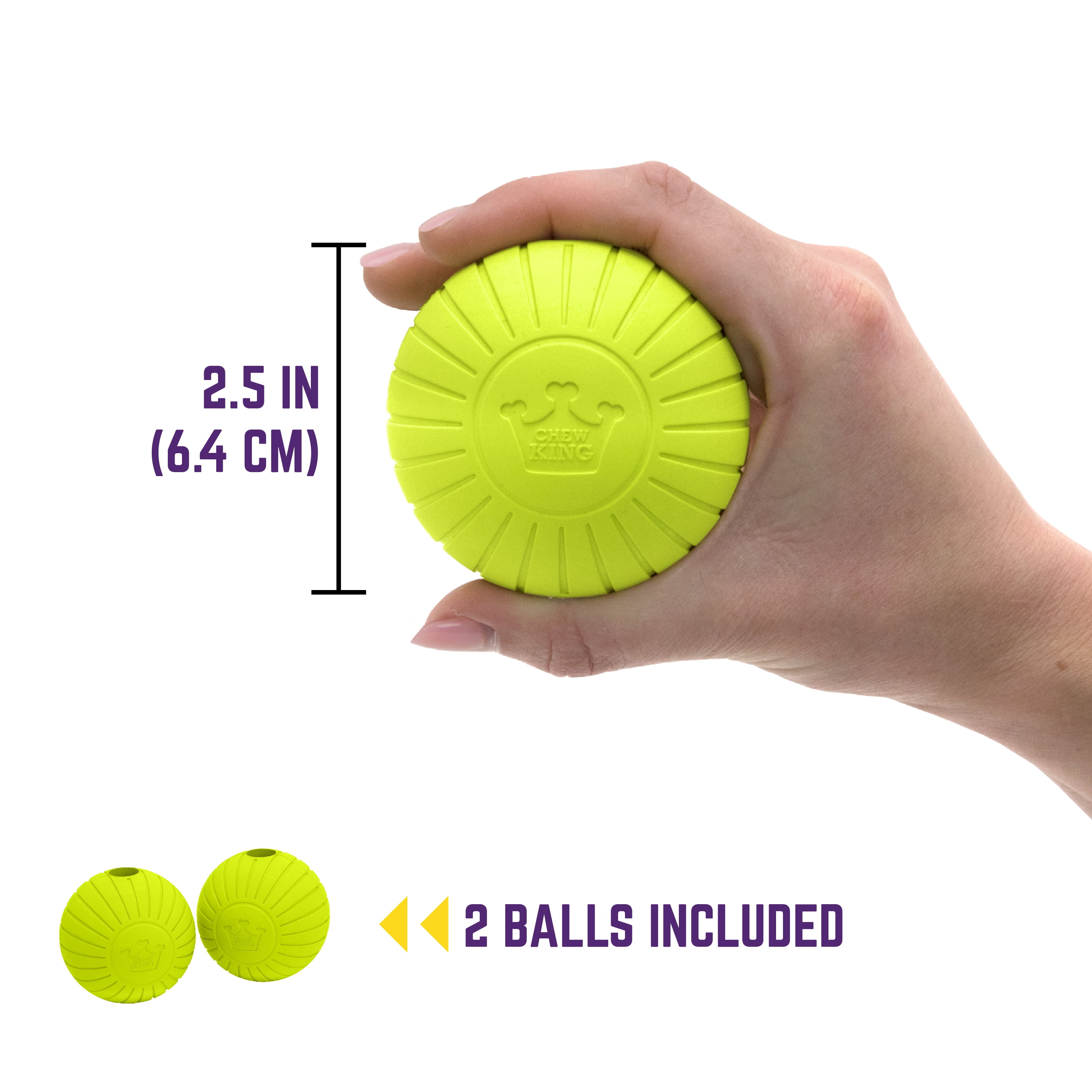 Chew King by Mammoth Supreme Extra Large Natural Rubber Dog Fetch Balls, Extra Durable 2.5” Dog Toy Balls, 2-Pack