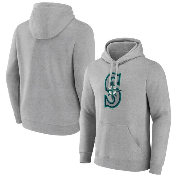 Men's Heather Gray Seattle Mariners Official Logo Fitted Pullover Hoodie