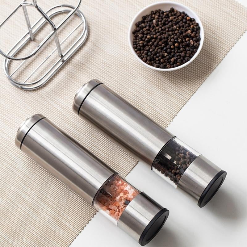 PatungKu Thumb Push Button Black Grinder Stainless Steel for Black Pepper Sea Salt