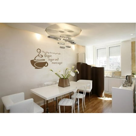 Gold Open Sugar Bowl Three Things That Makes Good Coffee: Sugar, Sugar and More Sugar Wall Decal - wall decal, sticker, quotes and sayings - W5082 - White, 20in x 10in ()