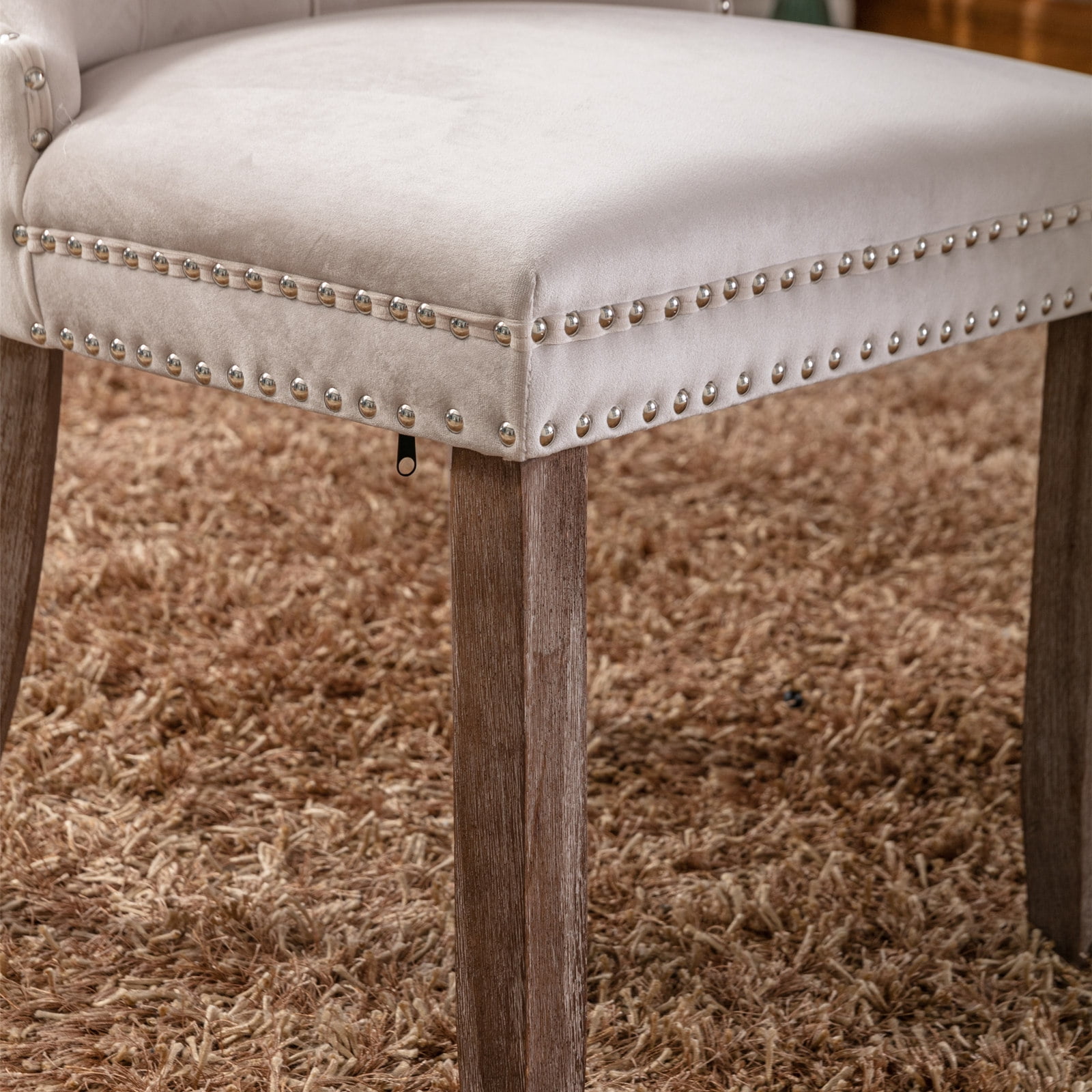 Furnieka Mid Century Modern Velvet Button Tufted Dining Side Chairs, Beige (Set of 6)