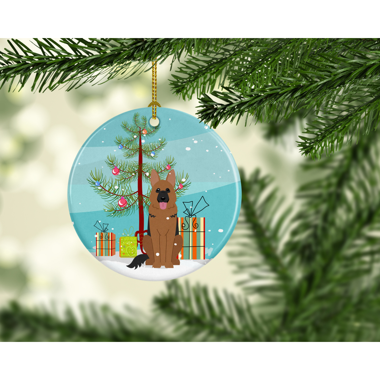 Merry Christmas Tree German Shepherd Ceramic Ornament