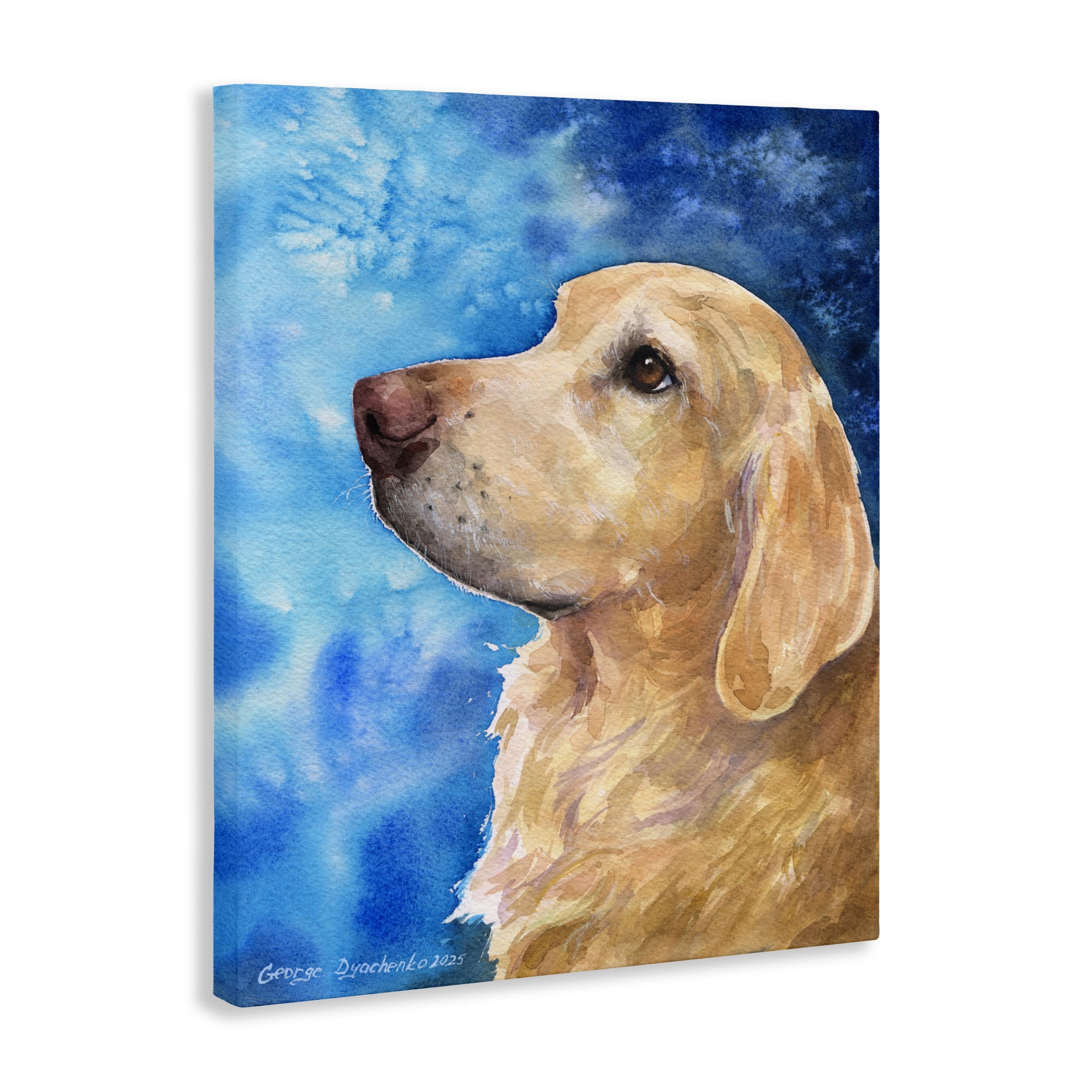 Stupell Industries Golden Retriever Portrait on Azure Canvas Wall Art, design by George Dyachenko