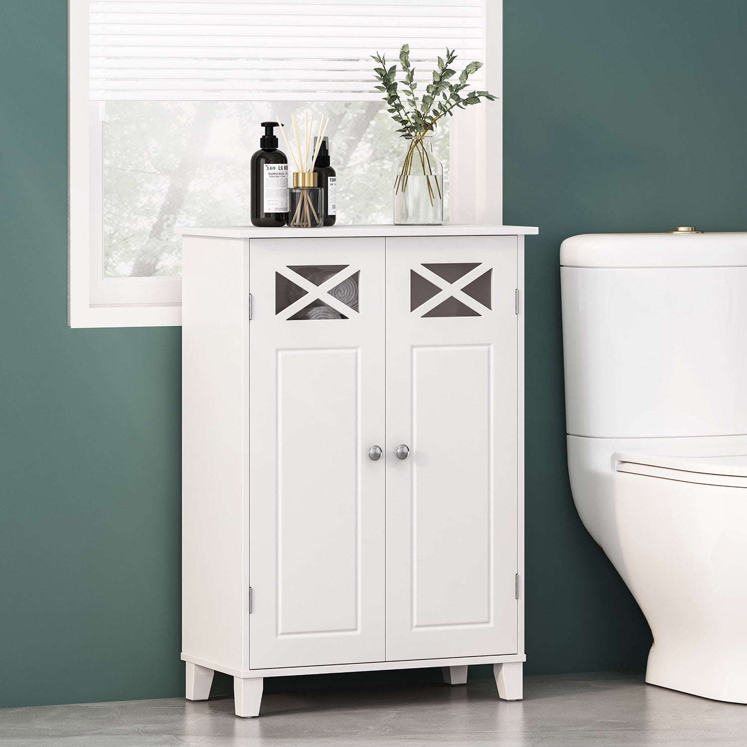 GVN White Farmhouse-Style Storage, Compact Size, 1 Pack, for Organized Bathroom Spaces