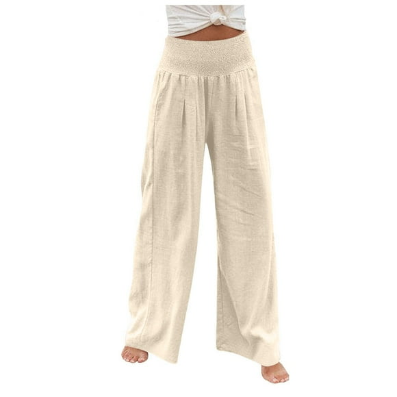 Palazzo Pants for Women Cotton Linen Casual High Waist Solid Color Comfy Lounge Pants Ladies Trendy Wide Leg Pants