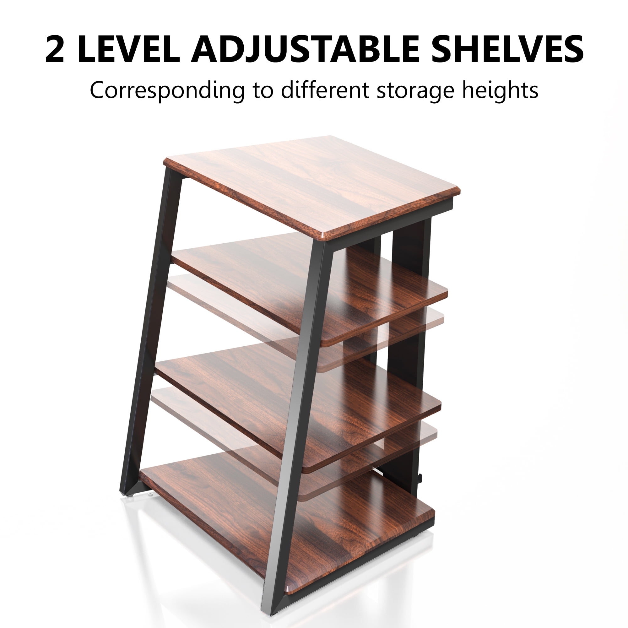 FITUEYES 4-Tier Wooden AV Component Media Stand Cabinet Open Shelves Media Console, Walnut