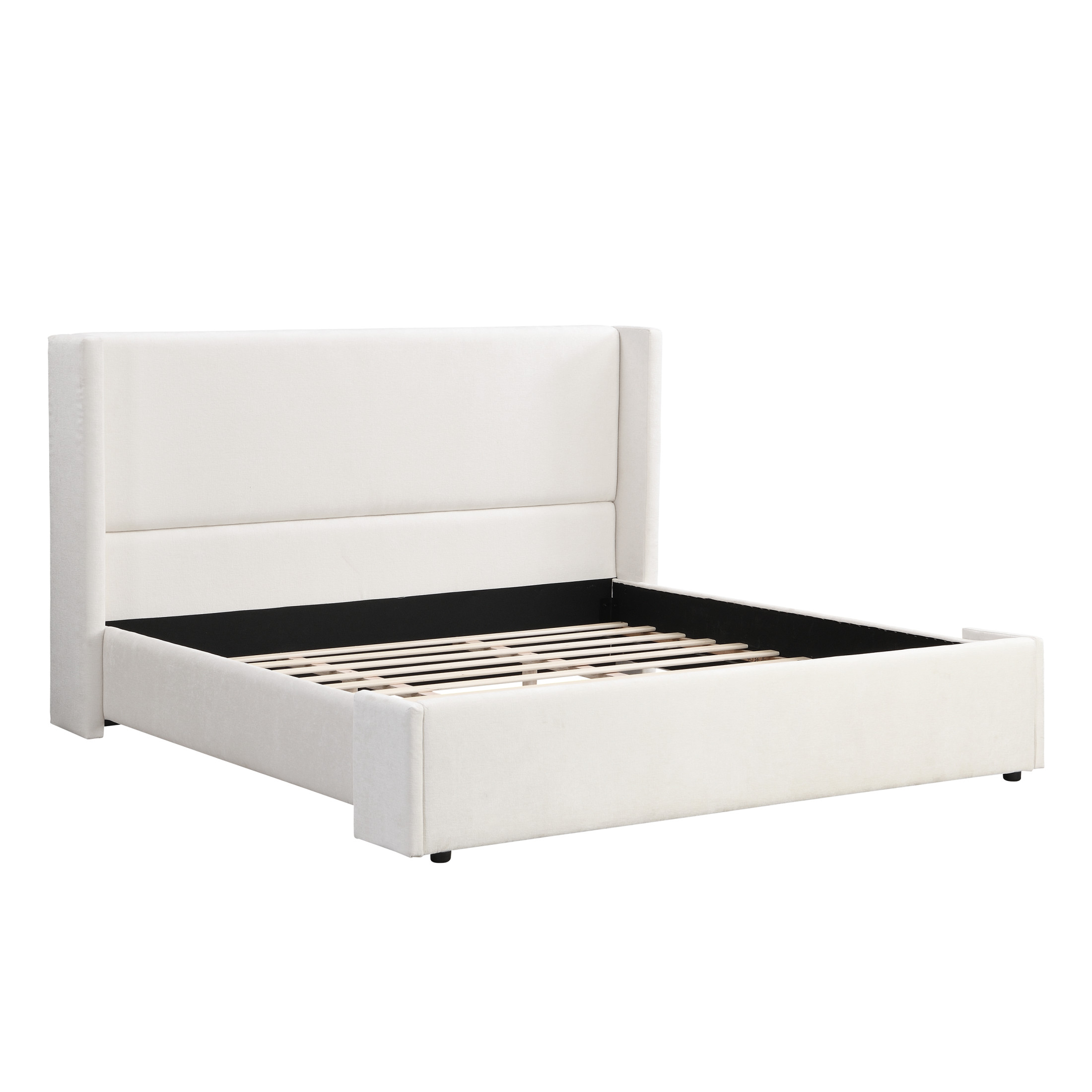 Christopher Knight Home Modern Upholstered King Bed Frame with Wingback Headboard, White