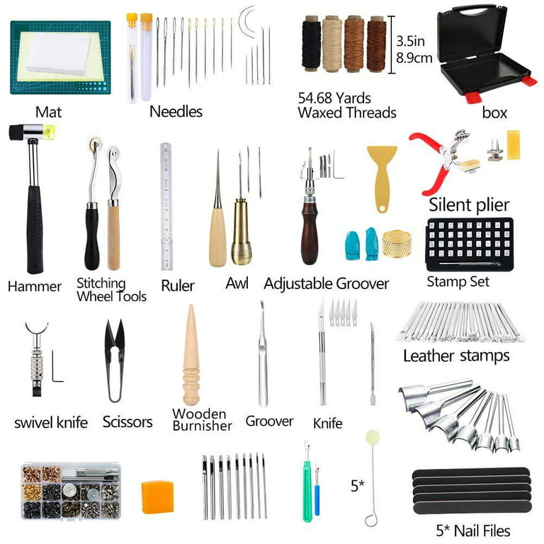 Leather Working Kit Different Leather Craft Tool with Sewing Needle  Stitching Groover Awl Metal Button Snaps for Leather Making - AliExpress